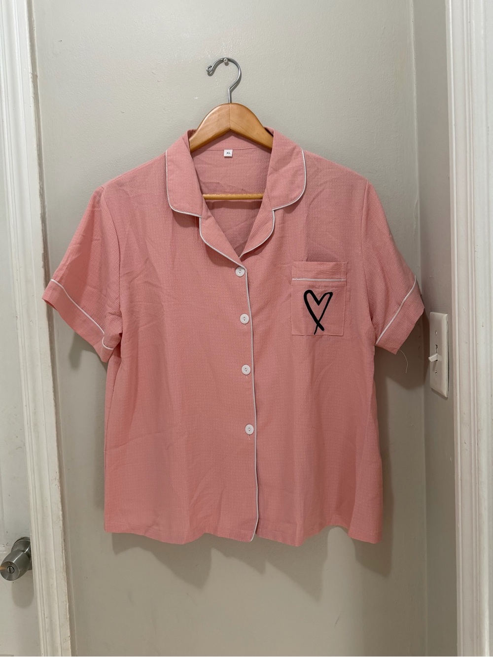 Amazon Pink Short-Sleeve Button Front Pajama Top with Heart Patch